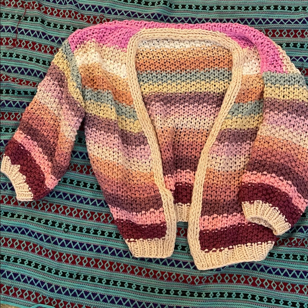 NWOT Boho Cardigan By Three Birds Nest in Pink Multie size L - Picture 2 of 10
